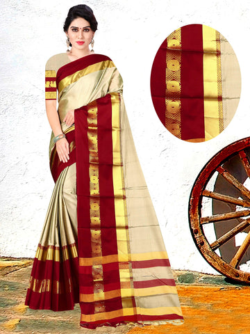 Fantastic Solid With Zari Border Cotton Silk Saree Roposo Clout